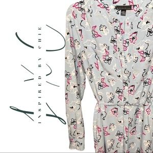 attention Abstract Floral Light Blue Shirt Dress with Pockets